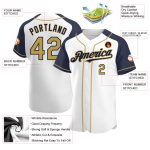 Custom Team Name and Number Personalized Baseball Jersey - White Old Gold-Navy Authentic Raglan Sleeves Personalized White