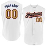 Personalized Authentic Baseball Jersey with Custom Name and Number - White Old Gold Navy-Red Sleeveless Design Personalized