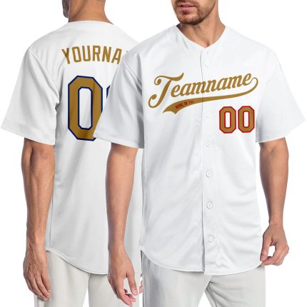 Custom Name and Number Personalized Authentic Baseball Jersey in White Old Gold-Red Personalized White Old Gold-Red Authentic