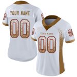 Custom Team Football Jersey - Personalized White Red Gold Mesh, Name & Number, Drift Fashion Design Personalized White Old