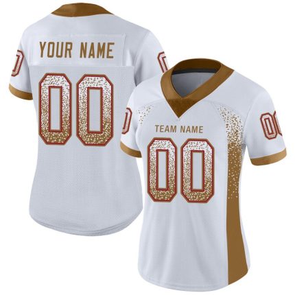 Custom Team Football Jersey - Personalized White Red Gold Mesh, Name & Number, Drift Fashion Design Personalized White Old