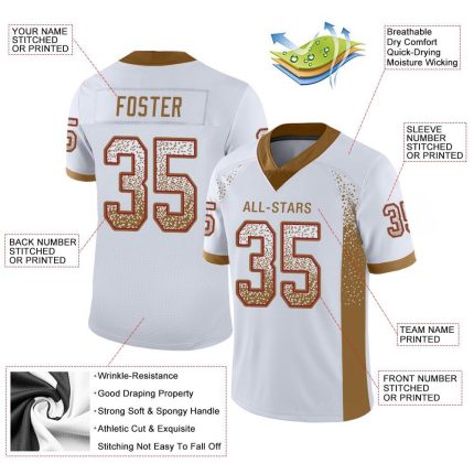Custom Team Football Jersey - Personalized White Red Gold Mesh, Name & Number, Drift Fashion Design Personalized White Old