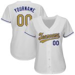 Custom Name and Number Personalized Baseball Jersey in White Old Gold-Royal Authentic Style Personalized White Old Gold-Royal