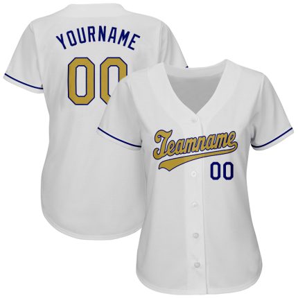 Custom Name and Number Personalized Baseball Jersey in White Old Gold-Royal Authentic Style Personalized White Old Gold-Royal