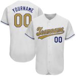 Custom Name and Number Personalized Baseball Jersey in White Old Gold-Royal Authentic Style Personalized White Old Gold-Royal