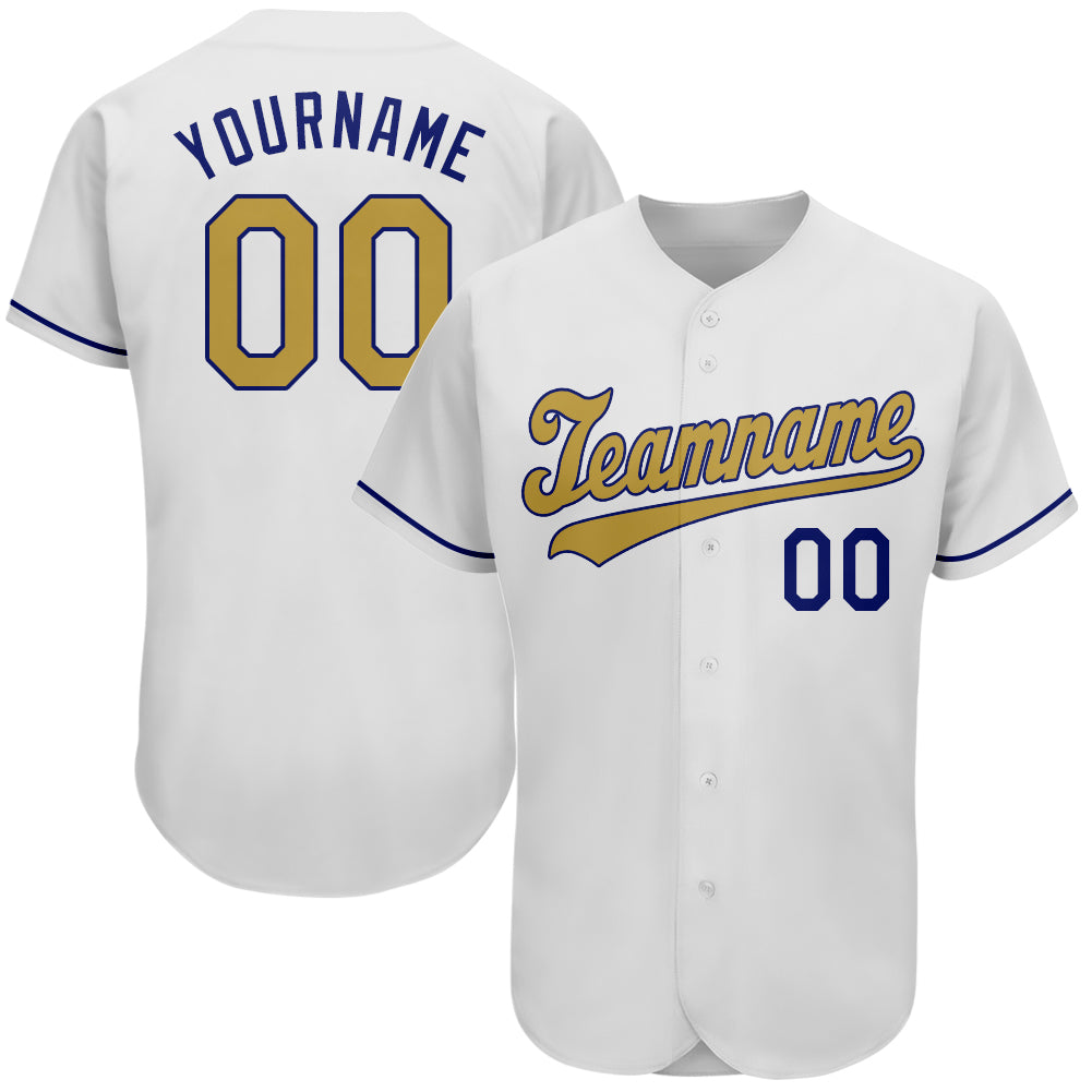 Custom Name and Number Personalized Baseball Jersey in White Old Gold-Royal Authentic Style Personalized White Old Gold-Royal