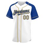 Custom Name and Number Mens Authentic Baseball Jersey - Personalized White and Old Gold-Royal Raglan Sleeves Personalized