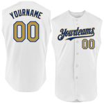 Personalized Authentic Sleeveless Baseball Jersey in White with Old Gold-Royal Trim Personalized White Old Gold-Royal Authentic