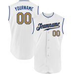 Custom Name Number Personalized Old Gold White Sleeveless Baseball Jersey - Authentic Team Gear Personalized White Old Gold-Royal