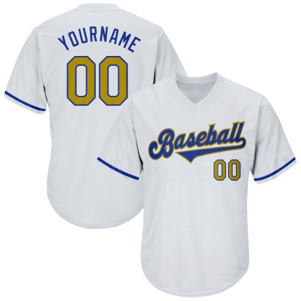 Custom Name and Number Old Gold-Royal Baseball Jersey Shirt - Personalized Rib-Knit Authentic Throwback Design Personalized