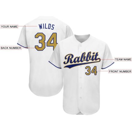 Custom Name and Number Personalized Baseball Jersey in White Old Gold-Royal Personalized White Old Gold-Royal Baseball Jersey