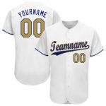 Custom Name and Number Personalized Baseball Jersey in White Old Gold-Royal Personalized White Old Gold-Royal Baseball Jersey