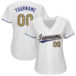 Custom Name and Number Personalized Baseball Jersey in White Old Gold-Royal Personalized White Old Gold-Royal Baseball Jersey