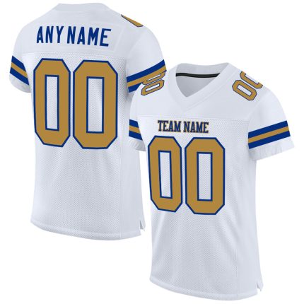 Custom Name and Number Personalized Authentic Football Jersey - White Old Gold-Royal Mesh Team Jersey Personalized White