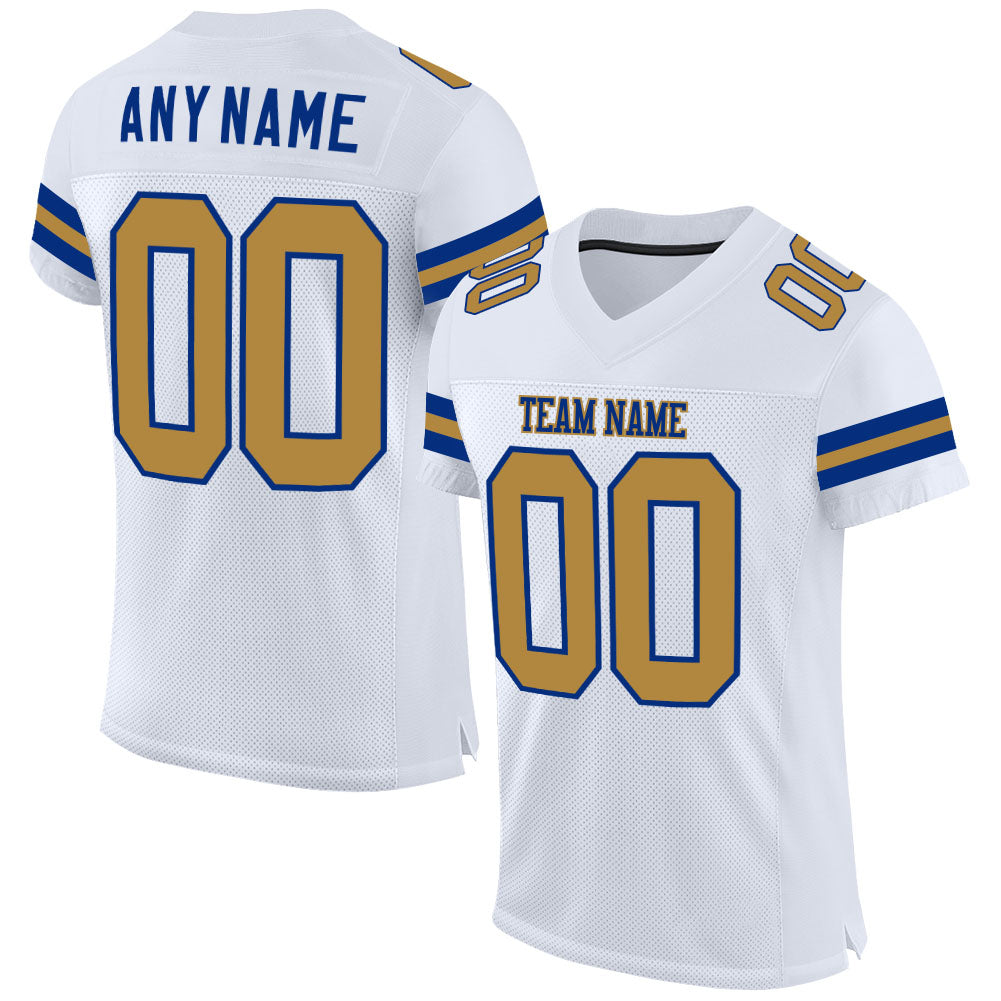 Custom Name and Number Personalized Authentic Football Jersey - White Old Gold-Royal Mesh Team Jersey Personalized White
