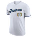 Custom Team Name Number Performance T-Shirt - Personalized White Old Gold-Royal Design Personalized White Old Gold-Royal