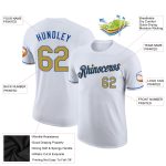 Custom Team Name Number Performance T-Shirt - Personalized White Old Gold-Royal Design Personalized White Old Gold-Royal