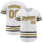 Custom Baseball Jersey with Personalized Name and Number in White, Old Gold, and Steel Gray - Authentic Team Apparel Personalized