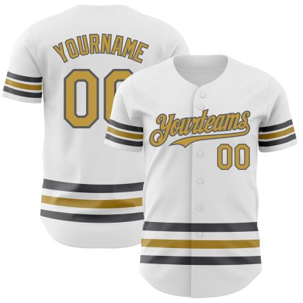 Custom Baseball Jersey with Personalized Name and Number in White, Old Gold, and Steel Gray - Authentic Team Apparel Personalized
