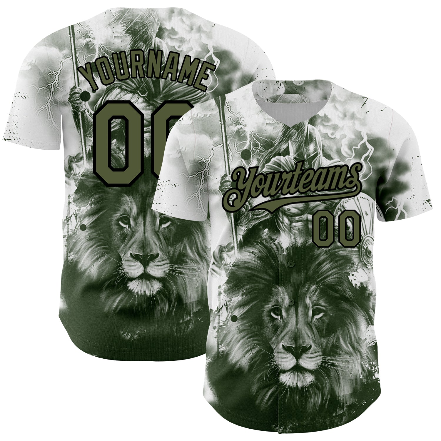Custom Name Number White Olive-Black Animal Lion Baseball Jersey 3D Pattern Design Personalized Style Personalized White