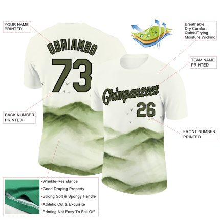 Custom Name and Number Mountain Performance T-Shirt, Personalized 3D White Olive-Black Design Personalized White Olive-Black