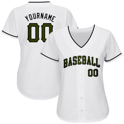 Personalized Memorial Day Baseball Jersey with Custom Name and Number - White Olive-Black Team Edition Personalized White