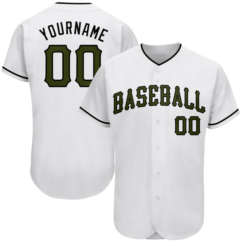 Personalized Memorial Day Baseball Jersey with Custom Name and Number - White Olive-Black Team Edition Personalized White