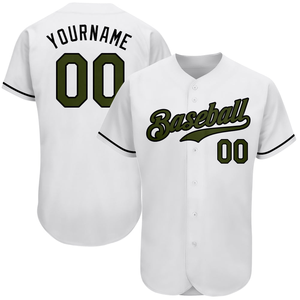 Personalized Memorial Day Baseball Jersey - Authentic White Olive-Black Design Personalized White Olive-Black Authentic Memorial