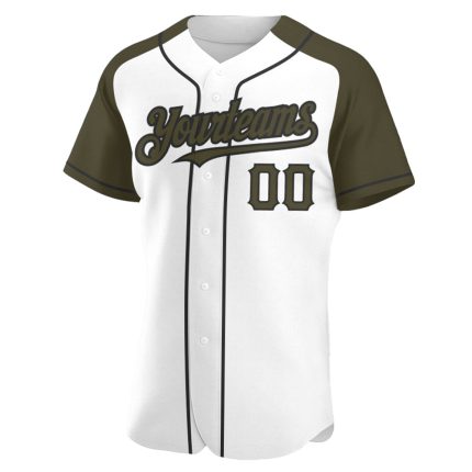 Custom Name and Number Baseball Jersey - Personalized White Olive-Black Authentic Raglan Sleeves Personalized White Olive-Black