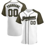 Custom Name and Number Baseball Jersey - Personalized White Olive-Black Authentic Raglan Sleeves Personalized White Olive-Black