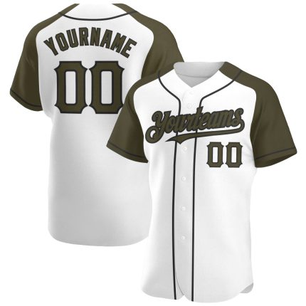 Custom Name and Number Baseball Jersey - Personalized White Olive-Black Authentic Raglan Sleeves Personalized White Olive-Black