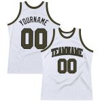 Custom Name and Number Personalized Authentic Basketball Jersey in White Olive-Black Design - Throwback Style Personalized