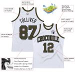 Custom Name and Number Personalized Authentic Basketball Jersey in White Olive-Black Design - Throwback Style Personalized