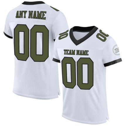 Personalized Authentic Football Jersey in White Olive and Black Mesh Personalized White Olive-Black Mesh Authentic Football