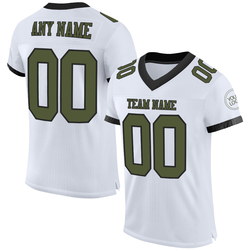 Personalized Authentic Football Jersey in White Olive and Black Mesh Personalized White Olive-Black Mesh Authentic Football