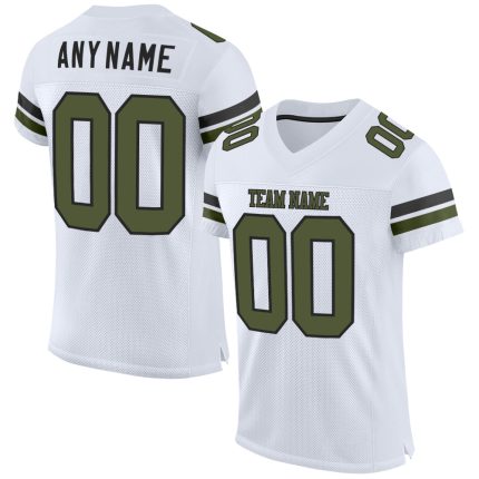 Custom Name and Number Authentic Football Jersey - Personalized White Olive-Black Mesh Team Apparel Personalized White Olive-Black
