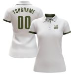 Custom Name and Number Golf Polo Shirt - Personalized White Olive Performance Team Apparel Personalized White Olive Performance