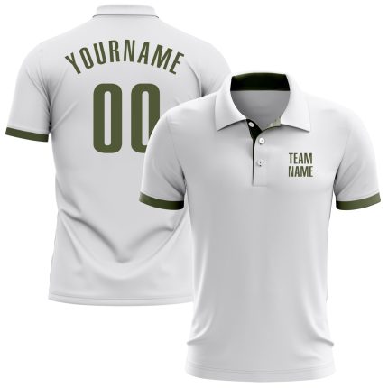 Custom Name and Number Golf Polo Shirt - Personalized White Olive Performance Team Apparel Personalized White Olive Performance