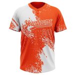 Custom Name and Number Unisex Softball Jersey - Personalized 3D Pattern White Orange Abstract Brush Stroke Two-Button Design