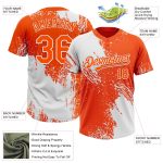 Custom Name and Number Unisex Softball Jersey - Personalized 3D Pattern White Orange Abstract Brush Stroke Two-Button Design