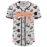 Custom Name Number Authentic Baseball Jersey with Personalized 3D Pattern Football Helmet and Elements - White Orange Design