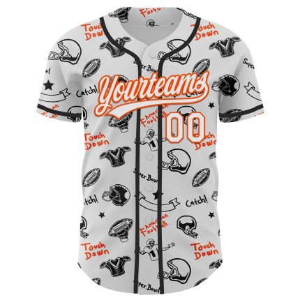 Custom Name Number Authentic Baseball Jersey with Personalized 3D Pattern Football Helmet and Elements - White Orange Design