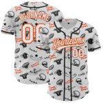 Custom Name Number Authentic Baseball Jersey with Personalized 3D Pattern Football Helmet and Elements - White Orange Design