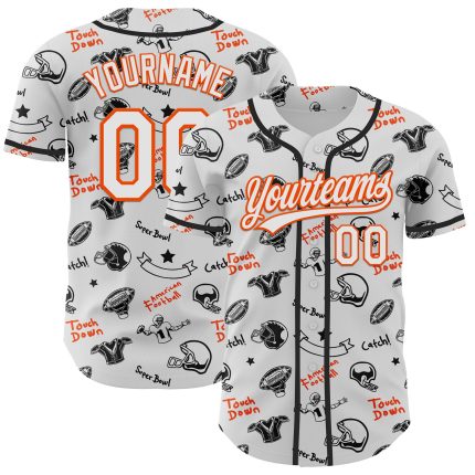 Custom Name Number Authentic Baseball Jersey with Personalized 3D Pattern Football Helmet and Elements - White Orange Design
