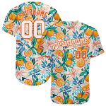 Custom Name and Number Authentic Baseball Jersey - Personalized 3D Pattern Design in White and Orange Personalized White