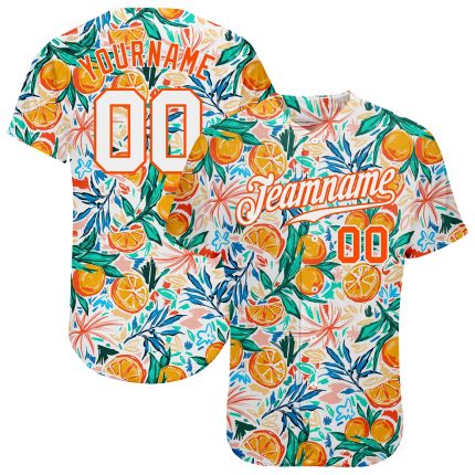 Custom Name and Number Authentic Baseball Jersey - Personalized 3D Pattern Design in White and Orange Personalized White