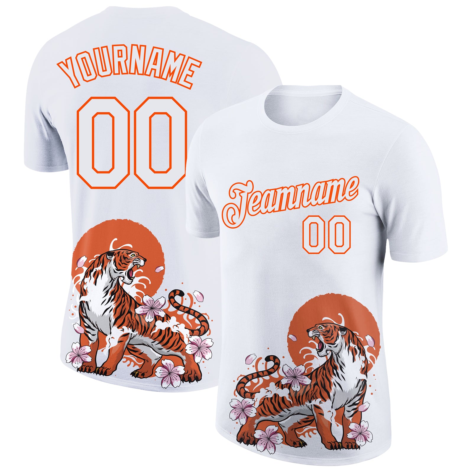 Personalized 3D Tiger Performance T-Shirt - White and Orange Pattern Design Personalized White Orange 3D Pattern Design Tiger