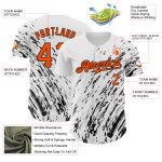Custom Baseball Jersey with Personalized Name and Number, 3D Orange-Black Abstract Splash Design, White Team Colors Personalized