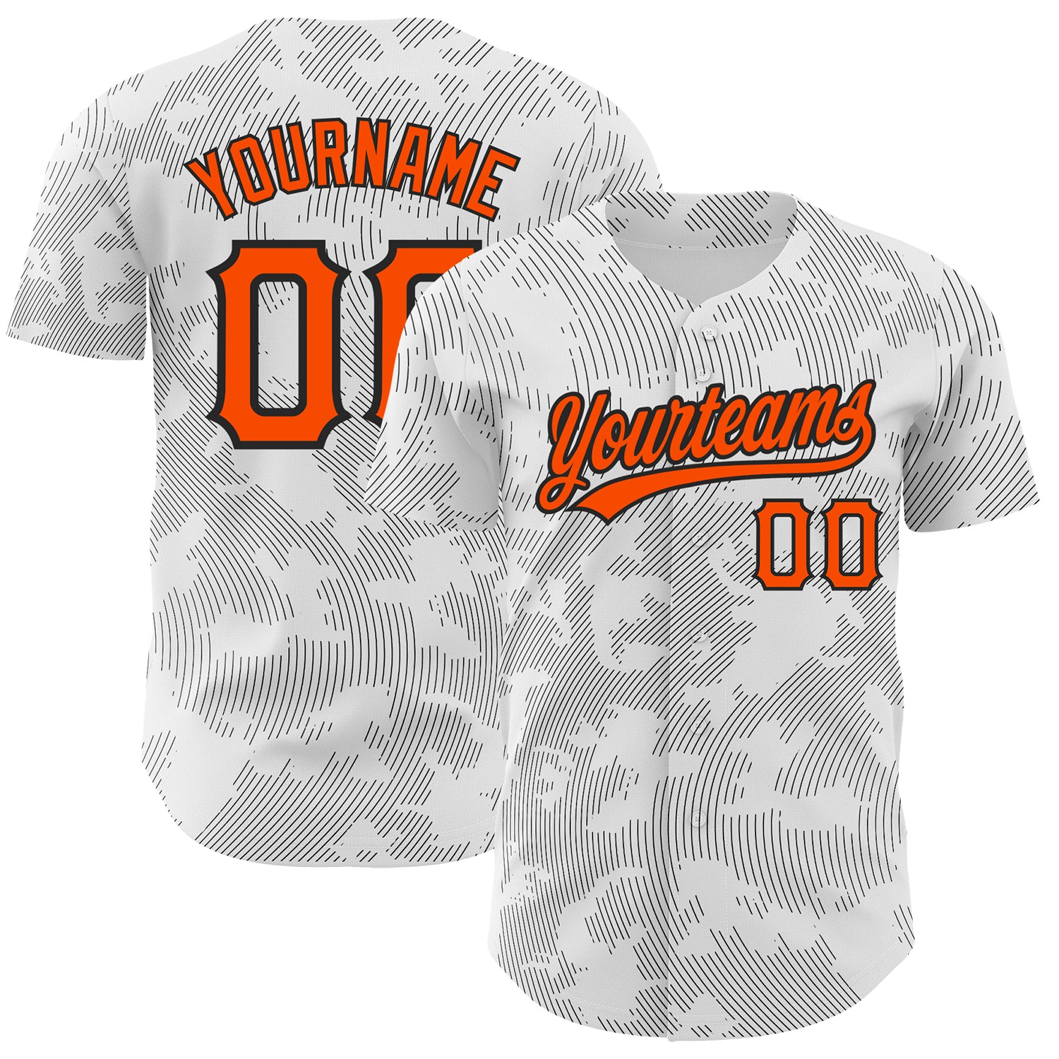 Custom Name Number Authentic Baseball Jersey with 3D Curve Lines Design in White Orange Black Personalized White Orange-Black