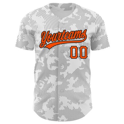 Custom Name Number Authentic Baseball Jersey with 3D Curve Lines Design in White Orange Black Personalized White Orange-Black